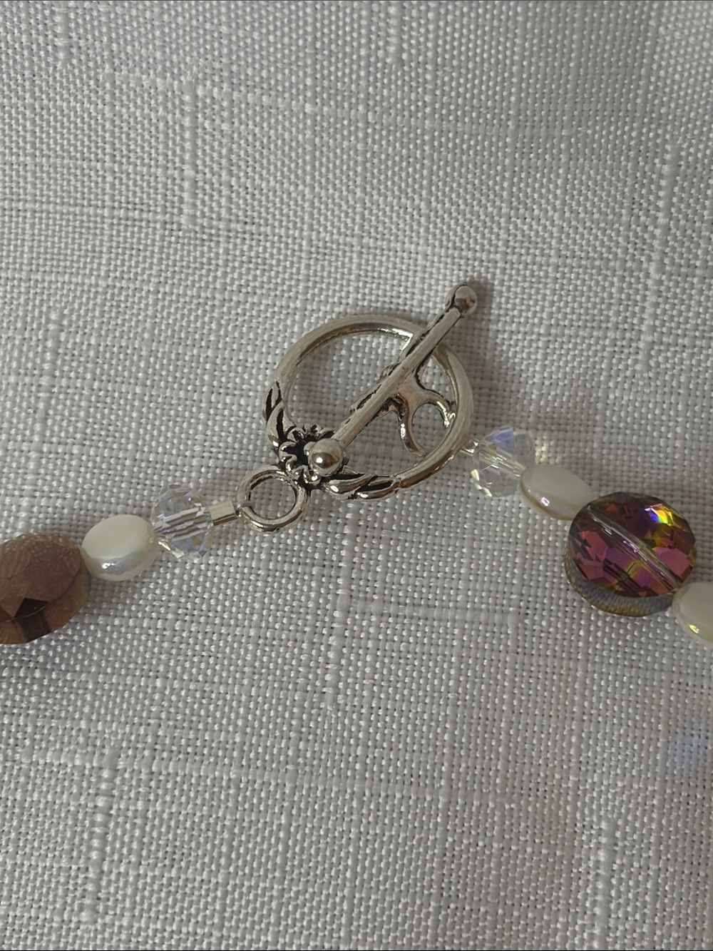 Handcrafted Plum/Cream Shell and Crystal Necklace and Earring Set - Picture 6 of 7